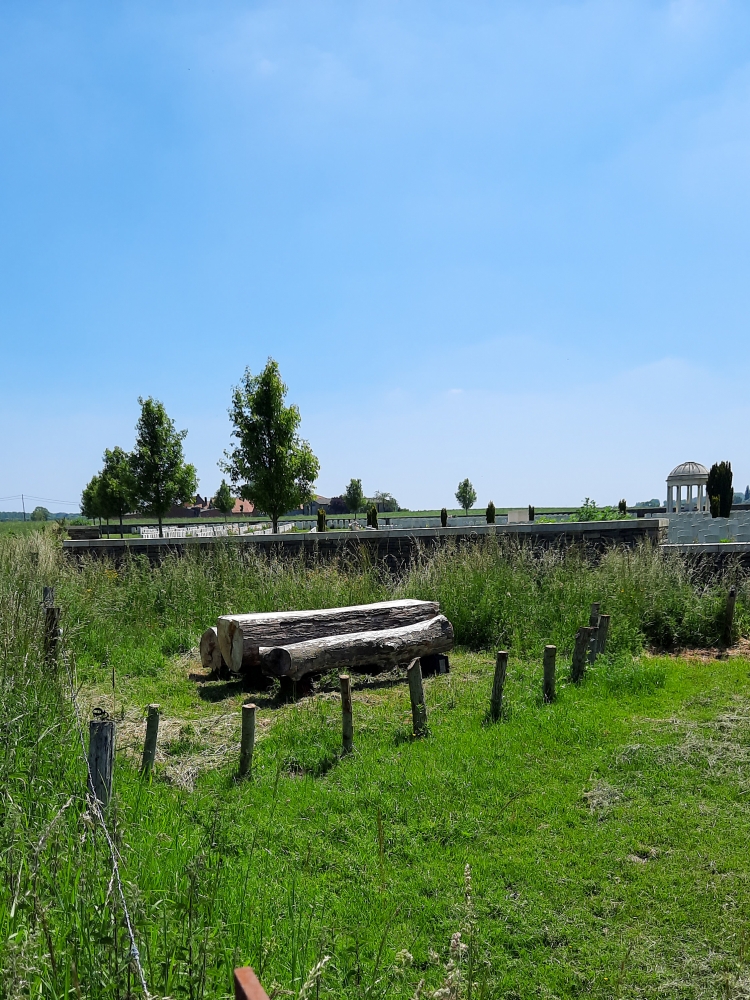 Picknickbank tussen de koeien met zicht op begraafplaats